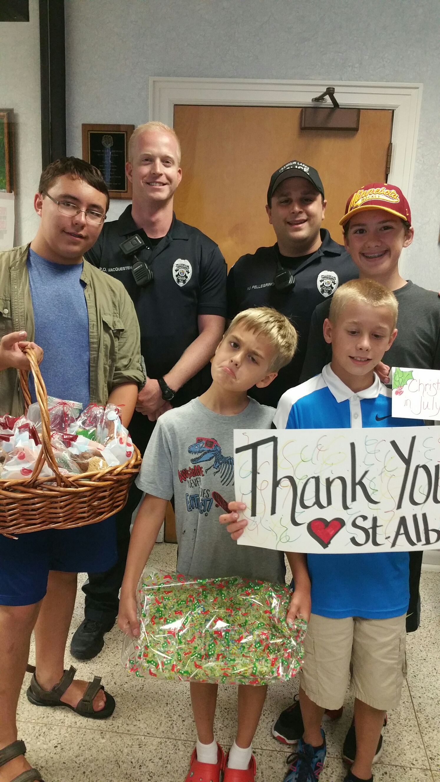 Delivering the goodies and thank you signs to both the Oakland and Franklin Lakes police departments. PHOTO COURTESY KATHRYN KING