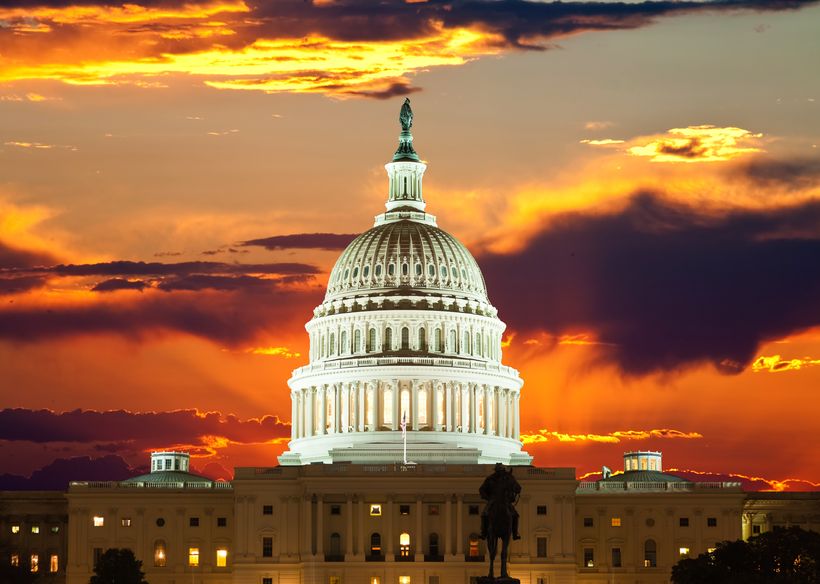 The U.S. Capitol building at sunset