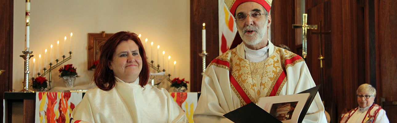 The Rev. Cathie Sklenar-Studwell with Bishop Mark Beckwith at her ordination on June 10, 2017.