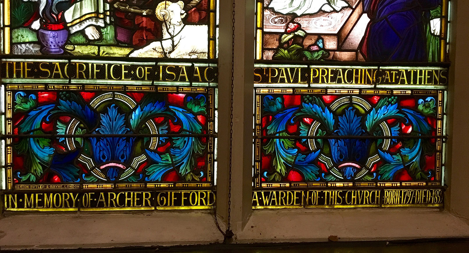 Detail of the Cathedral window dedicated to Archer Gifford.