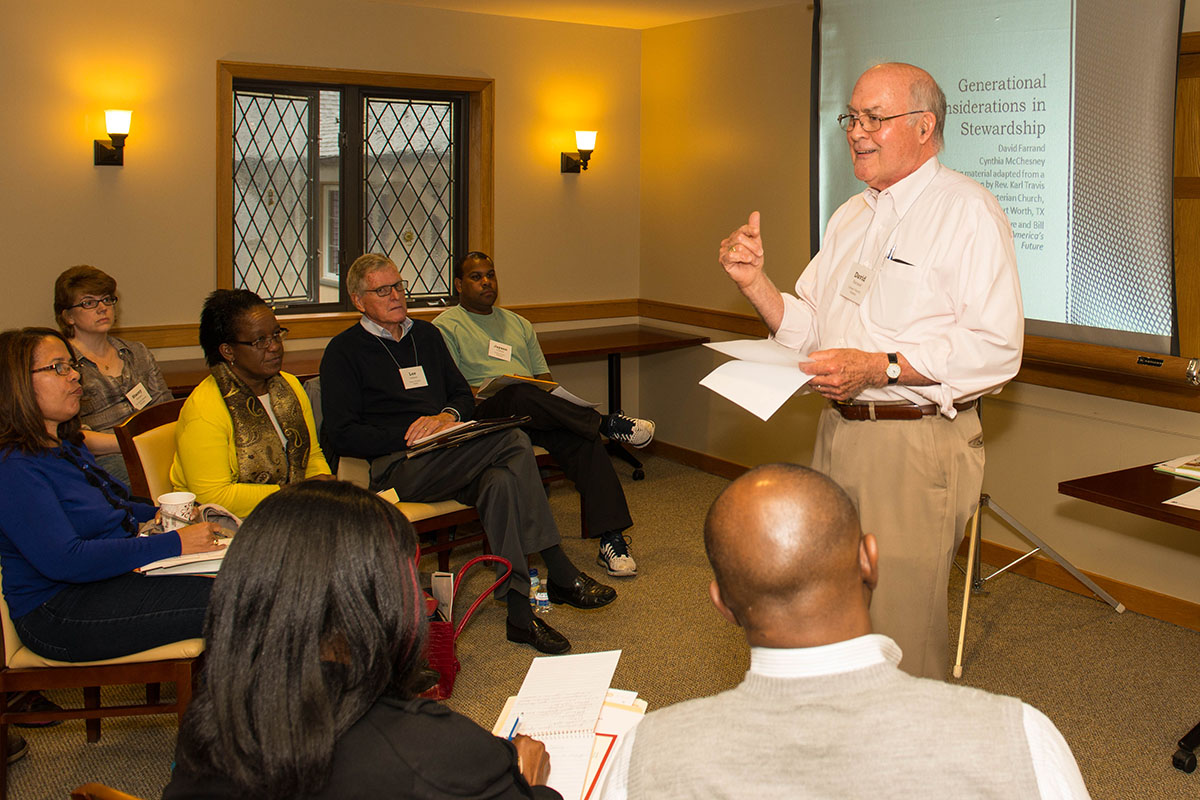 Author David Farrand leading a stewardship workshop at Vestry University 2014.