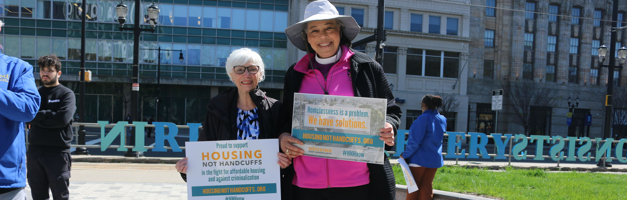 The Ven. Diane Riley and Bishop Carlye Hughes at the "Housing Not Handcuffs" rally on April 22. NINA NICHOLSON PHOTO