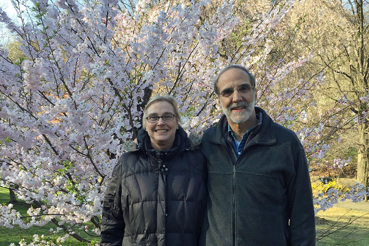 Marilyn Olson and Bishop Mark Beckwith at the Cherry Blossom Festival in Newark's Branch Brook Park.