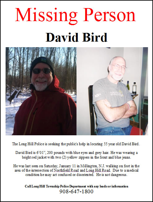 Missing person: David Bird (click to view the flyer).