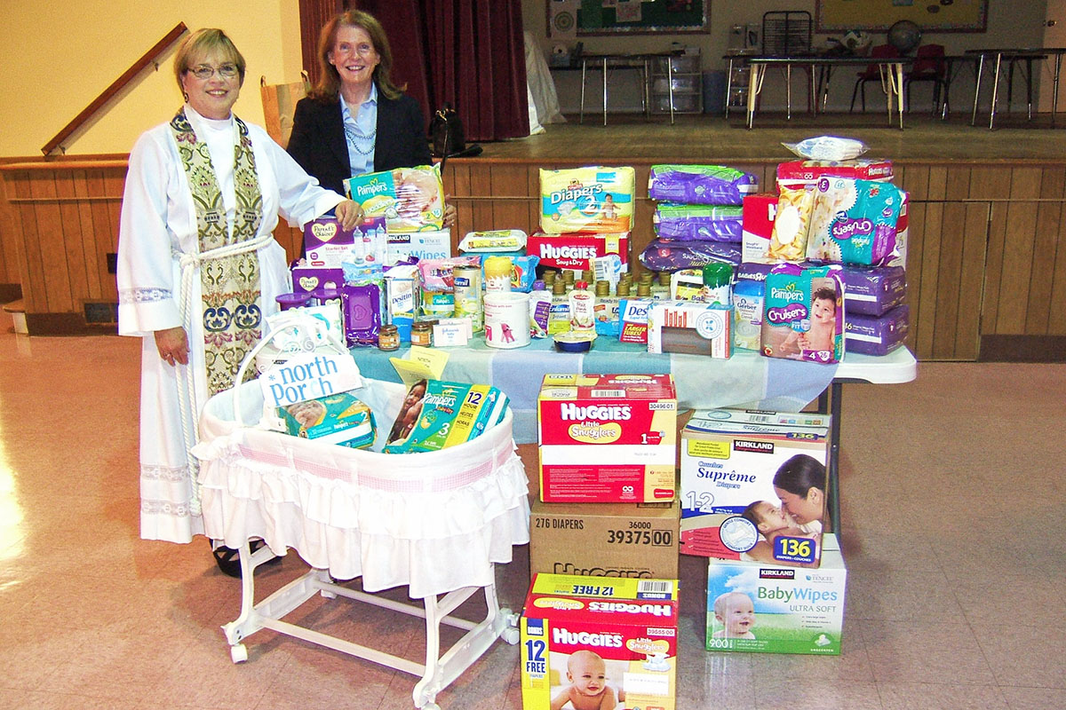 The Rev. Adele Hatfield and author Dicki Lulay with North Porch donations