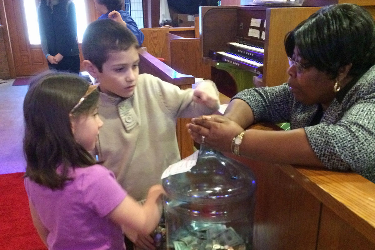 Young parishioners at St. Matthew's, Paramus make their own contributions
