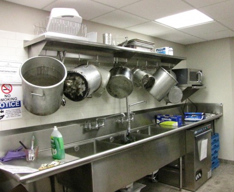 Pots  in the newly renovated kitchen at St. Peter’s, Morristown