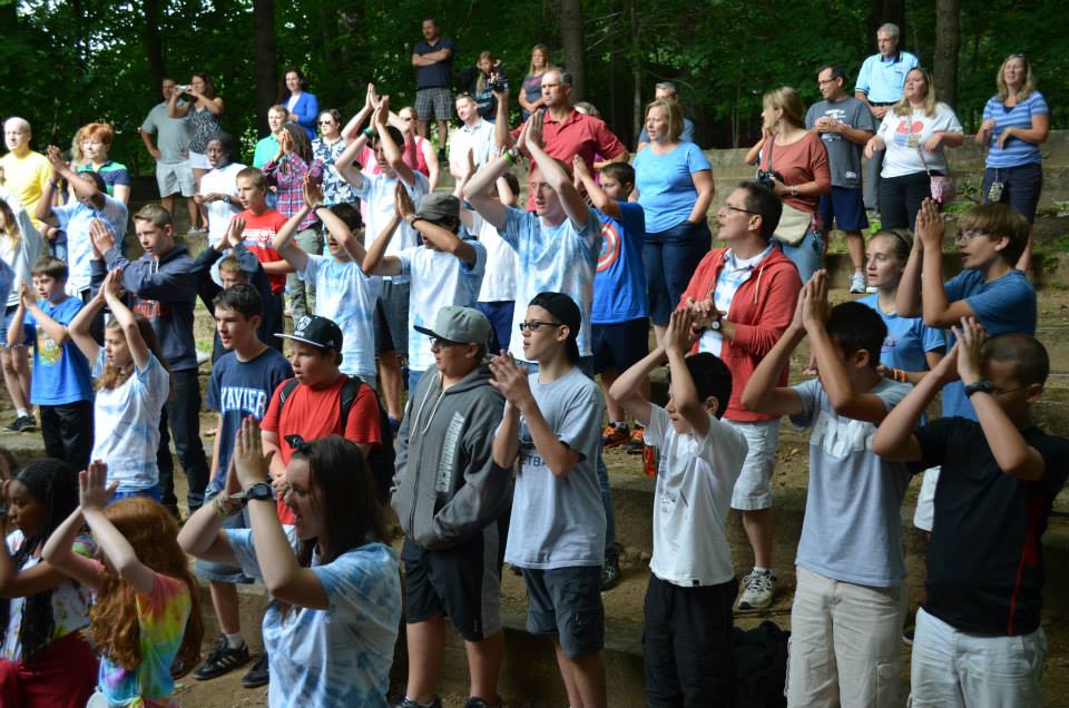 Campers and staff worship at Cross Roads.