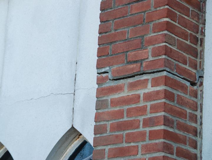 Close-up of some of the damage to St. Peter's façade