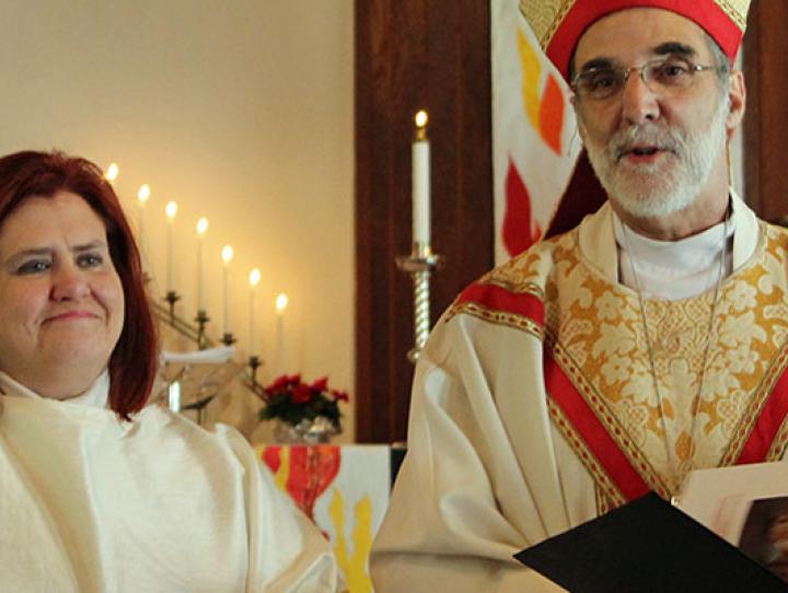 The Rev. Cathie Sklenar-Studwell with Bishop Mark Beckwith at her ordination on June 10, 2017.