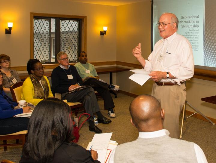 Author David Farrand leading a stewardship workshop at Vestry University 2014.