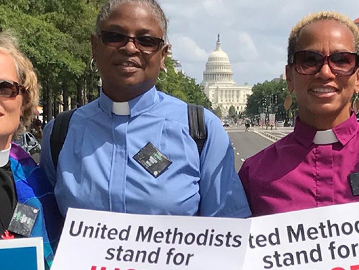 The Rev. Diana Wilcox with Methodist clergy at the 1000 Ministers March For Justice in Washington, D.C. PHOTO COURTESY DIANA WILCOX