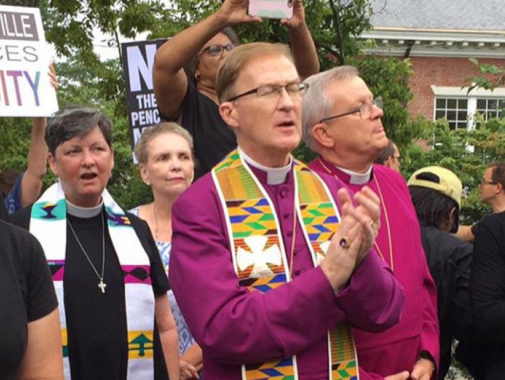 Bishops and clergy of the Diocese of Virginia stand together with the Charlottesville Clergy Collective (CCC) in opposition to the so-called "Unite the Right" rally. PHOTO COURTESY DIOCESE OF VIRGINIA FACEBOOK PAGE