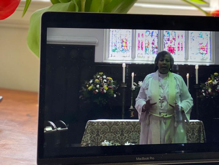 Bishop Hughes preaching at the Cathedral during the live-streamed Easter service. CYNTHIA MCCHESNEY PHOTO