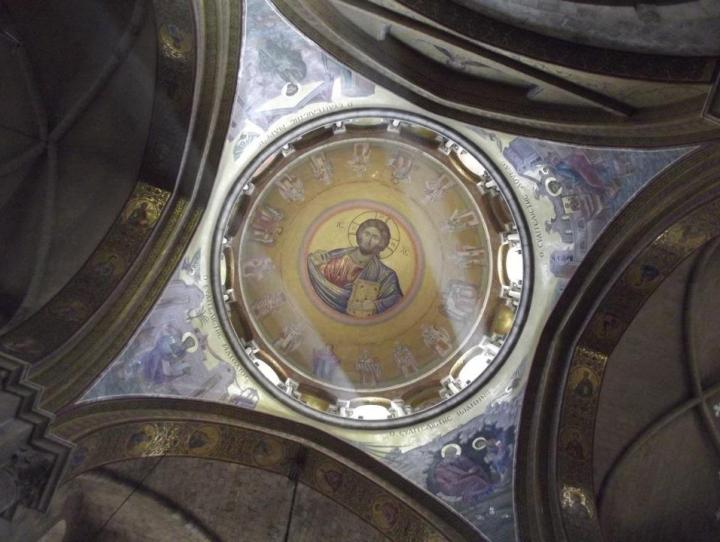 The interior dome over the Greek Orthodox Church in the Holy Sepulchre.