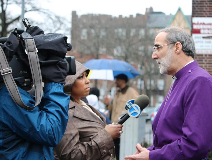 Darla Miles of Eyewitness News, WABC-TV interviews Bishop Beckwith