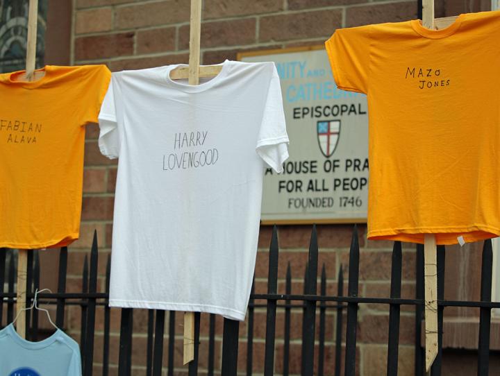 T-shirts with the names of Essex County residents lost to gun violence