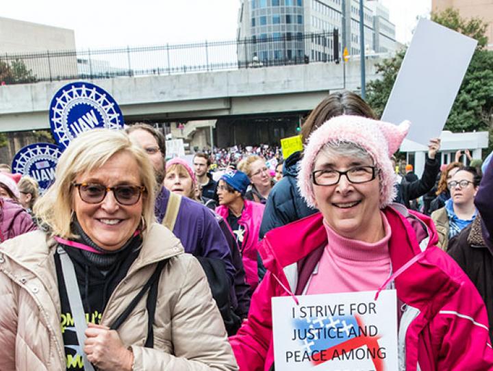 Rebecca Walker, Debbie Quinn and Colleen Hintz of Redeemer, Morristown and Laura Russell of All Saints Episcopal Parish, Hoboken at the Women's March in Washington. CYNTHIA BLACK PHOTO