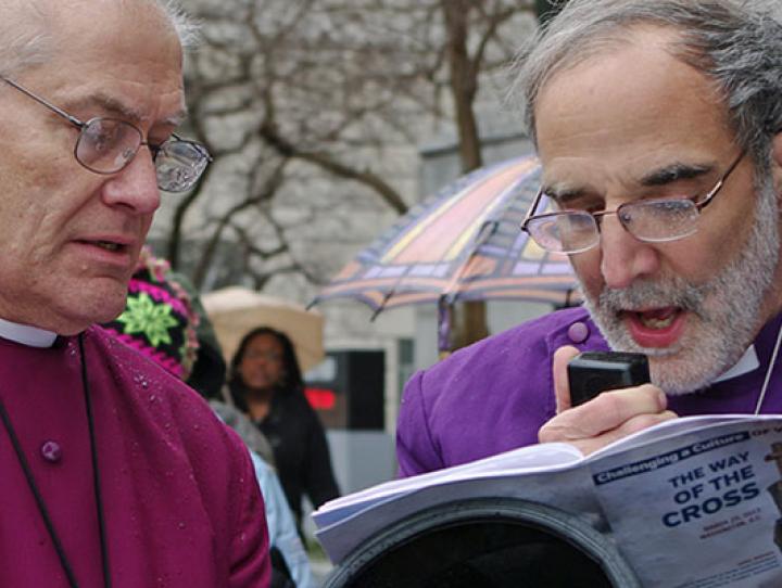 Bishop Mark Beckwith reads a meditation at the March 2013 march in Washington, D.C. in response to the school shooting in Newtown, CT. On March 24, 2018 he will join the march in Washington, D.C. in response to the school shooting in Parkland, FL. NINA NICHOLSON PHOTO