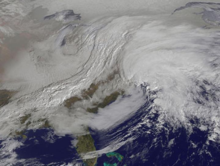 NASA satellite photo of Winter Storm Nemo, February 8, 2013.