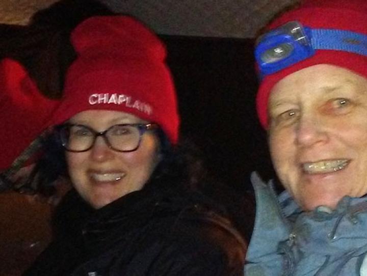 Author Peg Crilly (right) at Standing Rock. PHOTO COURTESY PEG CRILLY