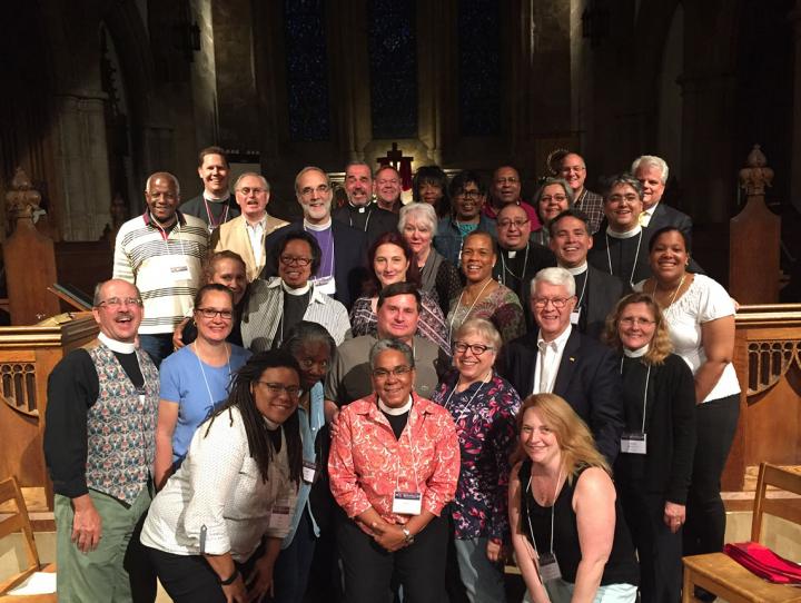 The Bishop Search/Nominating and Transition Committees and members of the Standing Committee with Bishop Mark Beckwith and the Rev. Thad Bennett and the Rev. Kim Jackson, consultants from The Episcopal Church.