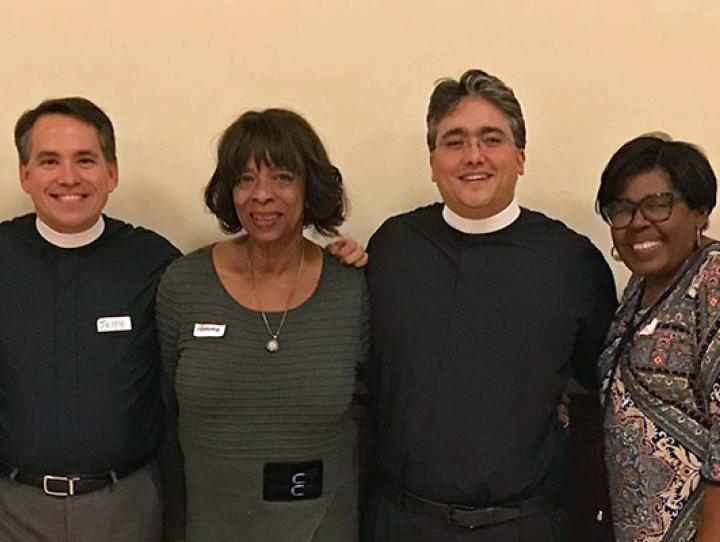 Eight members of the Bishop Search/Nominating Committee (l-r): Bernard Milano, Trinity, Allendale; Janelle Grant, St. Paul's, Paterson; the Rev. Jerry Racioppi, Holy Spirit, Verona (Co-Chair); Patrice Henderson, St. Andrew & Holy Communion, South Orange; the Rev. Tom Mathews, Christ Church, Ridgewood; Michele Simon, St. Paul's, Englewood (Co-Chair); Geraldine Livengood, Christ Church, Newton; the Rev. Thomas Murphy, St. Paul's, Jersey City.