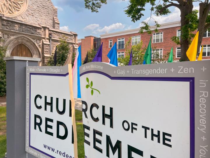 The welcome sign at Church of the Redeemer in Morristown, New Jersey, was found vandalized the morning of May 20. CYNTHIA BLACK PHOTO