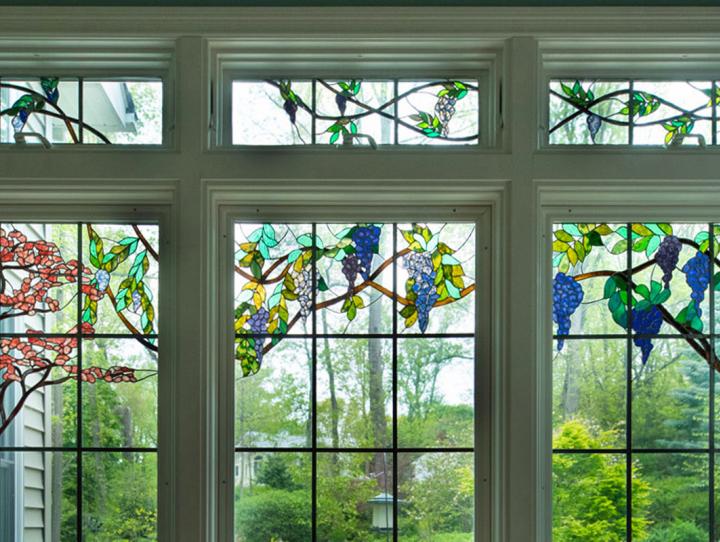 A set of stained glass windows by Colleen Hintz.