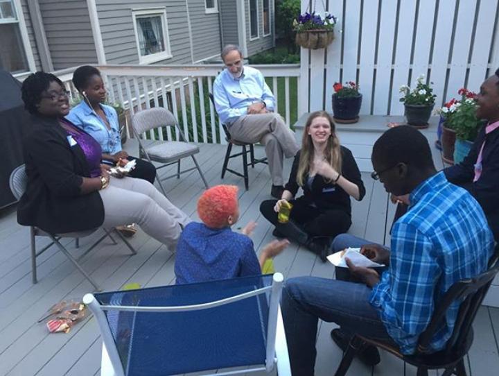 Some of the youth and young adult observers talk with Bishop Beckwith