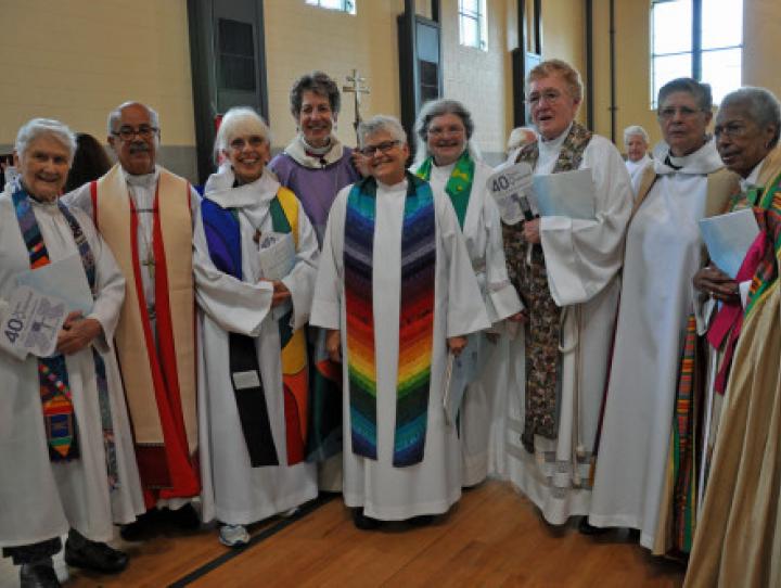 Five members of the Philadelphia Eleven with the Presiding Bishop.