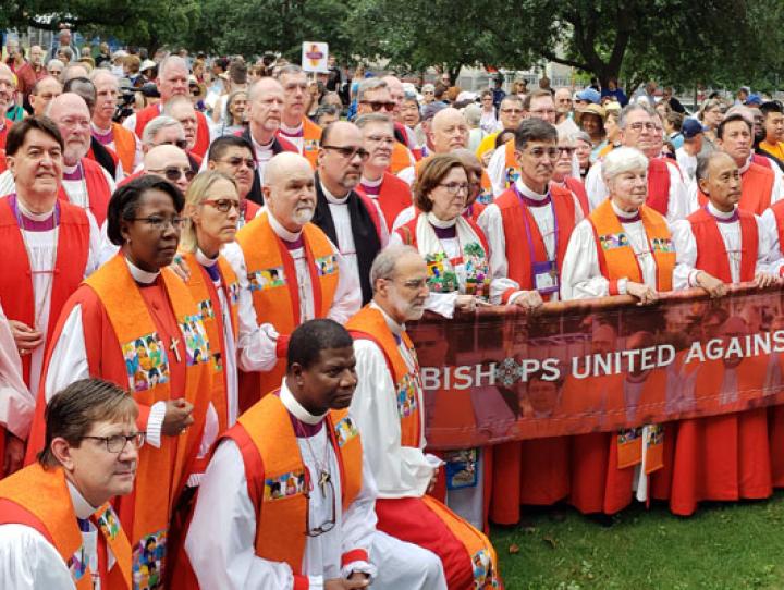 Bishops United Against Gun Violence before the public witness on July 8. NINA NICHOLSON PHOTO