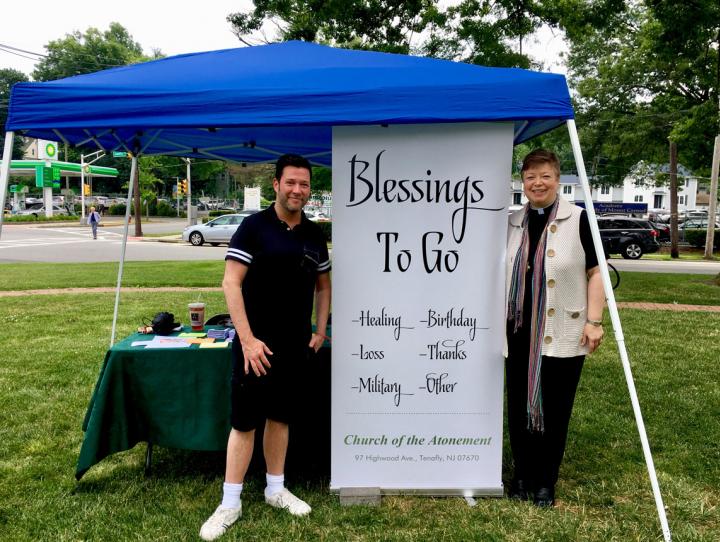 The Rev. Lynne Bleich Weber and a parishioner of Atonement host the "Blessings to Go" booth at Tenafly's first Pride Day. PHOTO COURTESY ATONEMENT, TENAFLY