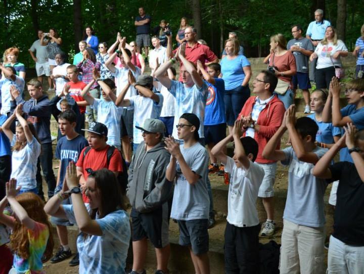 Campers and staff worship at Cross Roads.