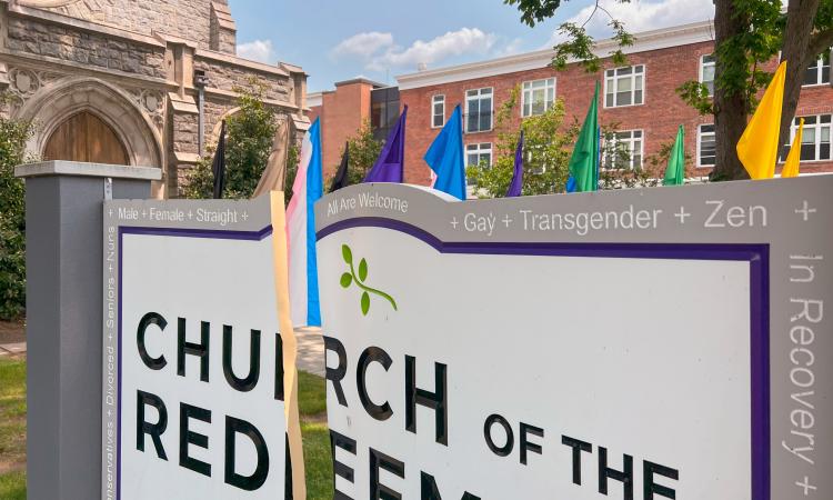 The welcome sign at Church of the Redeemer in Morristown, New Jersey, was found vandalized the morning of May 20. CYNTHIA BLACK PHOTO