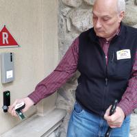 Peter Angelica demonstrates the electronic key fob locking system.