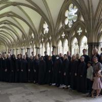 Christ Church Choir, along with friends and family, spanning the cloister in Salisbury Cathedral. ERIC ROPER PHOTO