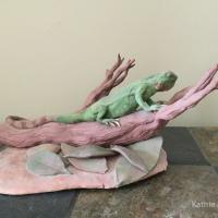 Kathie Maglio depicted the family’s pet iguana Don out of terracotta clay with an underglaze finish.
