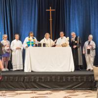 The Integrity Eucharist. Bishop-elect Carlye Hughes is fourth from the left. CYNTHIA BLACK PHOTO
