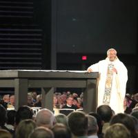 July 5: Presiding Bishop Michael Curry preaching at the opening Eucharist. NINA NICHOLSON PHOTO