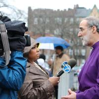 Darla Miles of Eyewitness News, WABC-TV interviews Bishop Beckwith