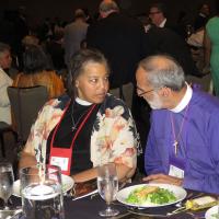 July 4: Bishop-elect Carlye Hughes and Bishop Mark Beckwith at the UBE gala. SHARON SHERIDAN PHOTO
