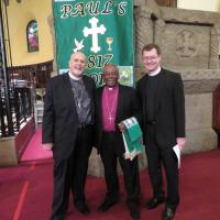 The Rev. Deacon Erik G. Soldwedel, Deacon in Residence at St. Paul's, Paterson, with Presiding Bishop Michael Curry and Canon Mark Stevenson. SHARON SHERIDAN PHOTO
