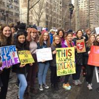 Margo Hill of St. George's, Maplewood (third from right) with her daughters at the Women's March in NYC. PHOTO COURTESY MARGO HILL