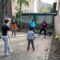 Teens from St. James and kids from The Lighthouse enjoyed a lively game of soccer when their work was done.