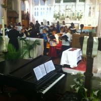 The choristers practice "Magnificat" by Edward Bairstow.