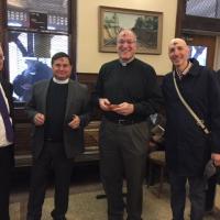 The Rev. Deacon Ken Boccino and the Rev. Bernie Poppe of St. George's, Maplewood at the Maplewood Train Station. MARTHA GARDNER PHOTO