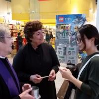 The Rev. Marge Lindstrom of St. Matthew's, Paramus, assisted by Linda LoPresti, offered Ashes To Go at the Garden State Plaza in Paramus.