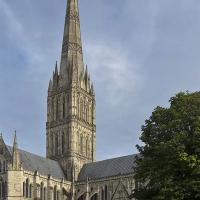 The Christ Church choir with Salisbury Cathedral in the distance.