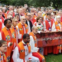 July 8: Bishops United Against Gun Violence before the public witness. NINA NICHOLSON PHOTO